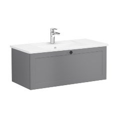 Vitra Root Classic 68815 Lavabo Dolabı, Tek Çekmeceli, 100 Cm, Mat Gri, Köşeli Lavabolu